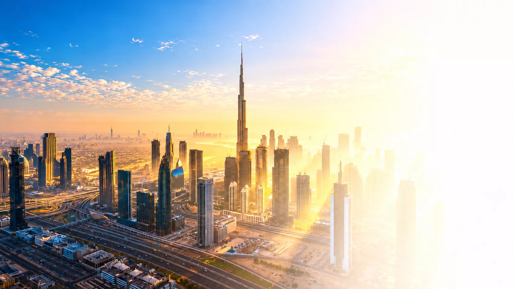 Dubai skyline at golden hour